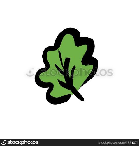 Leaf tree icon. Hand drawing paint, brush drawing. Isolated. Doodle grunge style icon. Doodle grunge style icon. Decorative element. Outline, cartoon line icon