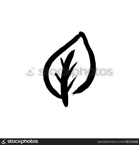 Leaf tree icon. Hand drawing paint, brush drawing. Isolated on a white background. Doodle grunge style icon. Outline illustration. Doodle grunge style icon. Decorative element. Outline, cartoon line icon