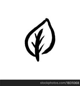 Leaf tree icon. Hand drawing paint, brush drawing. Isolated on a white background. Doodle grunge style icon. Outline illustration. Doodle grunge style icon. Decorative element. Outline, cartoon line icon