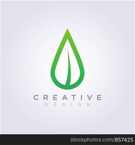 Leaf Water Drop Vector Illustration Design Clipart Symbol Logo Template.
