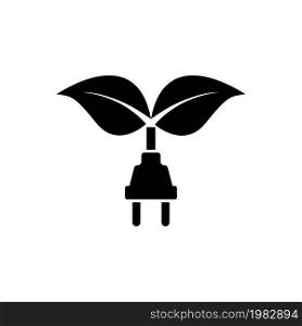 Leaf with Plug. Flat Vector Icon. Simple black symbol on white background. Leaf with Plug Flat Vector Icon