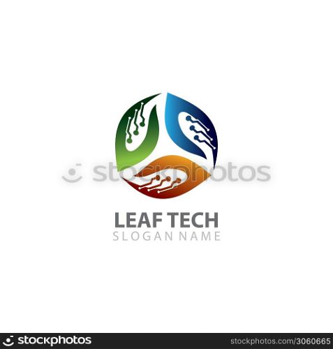 Leaf with Technology logo designs concept vector template design
