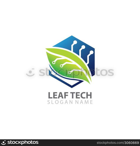 Leaf with Technology logo designs concept vector template design