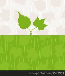 leaf7. Two green leafs grow from the earth. A vector illustration