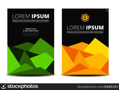 Leaflet with geometric figures inside and black background. Leaflet template