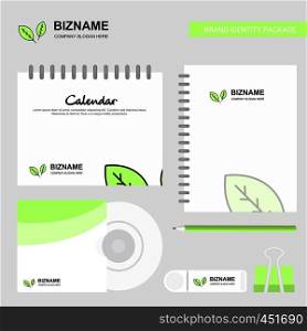 Leafs Logo, Calendar Template, CD Cover, Diary and USB Brand Stationary Package Design Vector Template