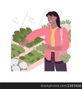 Leafy greens isolated cartoon vector illustrations. Woman buying leafy greens in the supermarket, superfood products, healthy and organic nutrition, loss weight plan vector cartoon.. Leafy greens isolated cartoon vector illustrations.