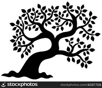 Leafy tree silhouette - vector illustration.