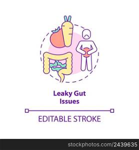 Leaky gut issues concept icon. Bloating and cramps problem. Side effect abstract idea thin line illustration. Isolated outline drawing. Editable stroke. Arial, Myriad Pro-Bold fonts used. Leaky gut issues concept icon
