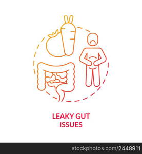 Leaky gut issues red gradient concept icon. Bloating and cramps problem. Digestion issues. Side effect abstract idea thin line illustration. Isolated outline drawing. Myriad Pro-Bold font used. Leaky gut issues red gradient concept icon