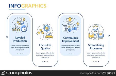 Lean production principles rectangle infographic template. Data visualization with 4 steps. Process timeline info chart. Workflow layout with line icons. Lato-Bold, Regular fonts used. Lean production principles rectangle infographic template