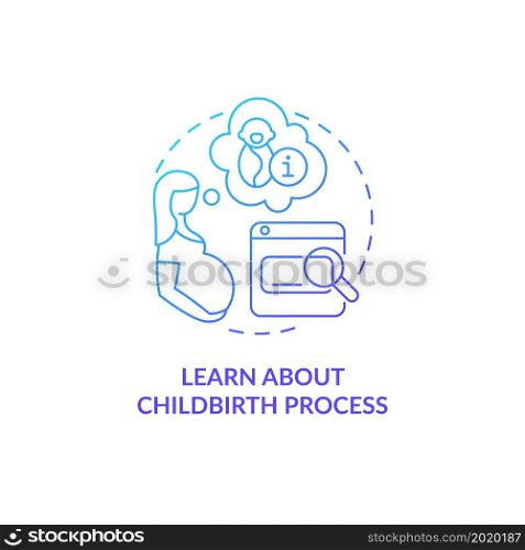 Learn about childbirth process blue gradient concept icon. Preparing for baby abstract idea thin line illustration. Reduce fear and anxiety before childbearing. Vector isolated outline color drawing. Learn about childbirth process blue gradient concept icon