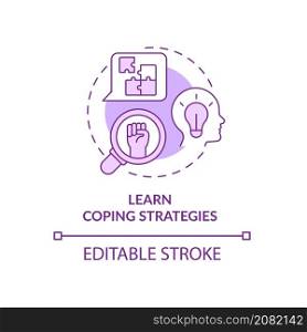 Learn coping strategies purple concept icon. Individual therapy abstract idea thin line illustration. Isolated outline drawing. Editable stroke. Roboto-Medium, Myriad Pro-Bold fonts used. Learn coping strategies purple concept icon