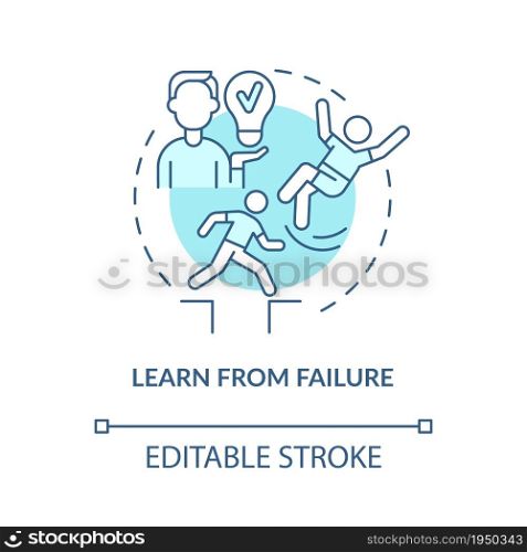 Learn from failure blue concept icon. Happiness mindset abstract idea thin line illustration. Mistakes as motivation to self development. Vector isolated outline color drawing. Editable stroke. Learn from failure blue concept icon