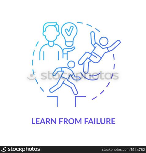 Learn from failure blue gradient concept icon. Happiness mindset abstract idea thin line illustration. Mistakes and setbacks as motivation to self development. Vector isolated outline color drawing. Learn from failure blue gradient concept icon