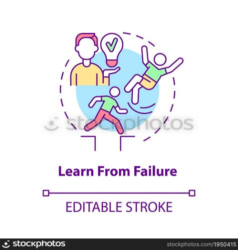 Learn from failure concept icon. Happiness mindset abstract idea thin line illustration. Mistakes and setbacks as motivation to self development. Vector isolated outline color drawing. Editable stroke. Learn from failure concept icon