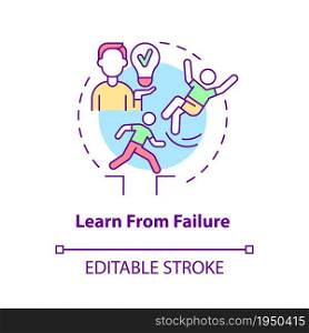 Learn from failure concept icon. Happiness mindset abstract idea thin line illustration. Mistakes and setbacks as motivation to self development. Vector isolated outline color drawing. Editable stroke. Learn from failure concept icon