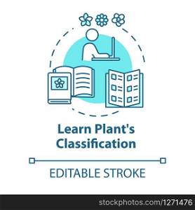 Learn plants classification concept icon. Houseplants caring. Home gardening. Flowers sorts idea thin line illustration. Vector isolated outline RGB color drawing. Editable stroke