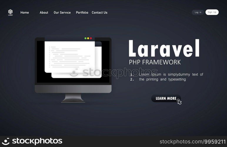 Learn to code Laravel PHP Framework programming language on computer screen, programming language code illustration. Vector on isolated background. EPS 10.. Learn to code Laravel PHP Framework programming language on computer screen, programming language code illustration. Vector on isolated background. EPS 10