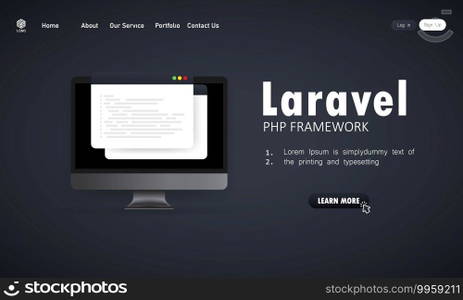 Learn to code Laravel PHP Framework programming language on computer screen, programming language code illustration. Vector on isolated background. EPS 10.. Learn to code Laravel PHP Framework programming language on computer screen, programming language code illustration. Vector on isolated background. EPS 10