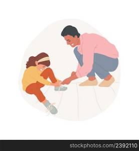 Learn to tie laces isolated cartoon vector illustration Teaching kid to tie laces, learning to get dressed, making knot skill, self-care kindergarten exercise, early education vector cartoon.. Learn to tie laces isolated cartoon vector illustration
