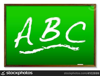 learn your abc drawn on a green chalk board with wooden frame