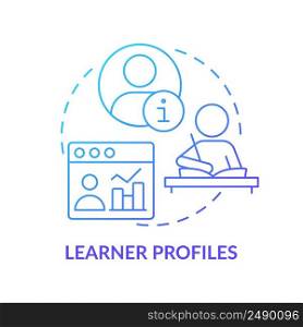 Learner profiles blue gradient concept icon. Detailed students records. Personalized education abstract idea thin line illustration. Isolated outline drawing. Myriad Pro-Bold font use. Learner profiles blue gradient concept icon