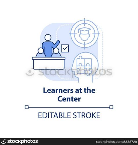 Learners at center light blue concept icon. Student-centered education. Learning abstract idea thin line illustration. Isolated outline drawing. Editable stroke. Arial, Myriad Pro-Bold fonts used. Learners at center light blue concept icon