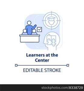 Learners at center light blue concept icon. Student-centered education. Learning abstract idea thin line illustration. Isolated outline drawing. Editable stroke. Arial, Myriad Pro-Bold fonts used. Learners at center light blue concept icon
