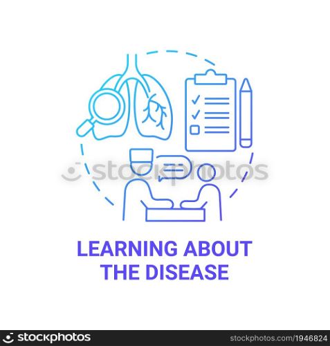 Learning about disease blue gradient concept icon. Pulmonary awareness abstract idea thin line illustration. Respirtory illness symptoms and treatment. Vector isolated outline color drawing. Learning about disease blue gradient concept icon