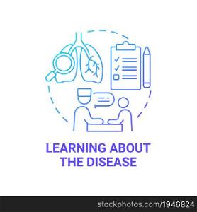 Learning about disease blue gradient concept icon. Pulmonary awareness abstract idea thin line illustration. Respirtory illness symptoms and treatment. Vector isolated outline color drawing. Learning about disease blue gradient concept icon