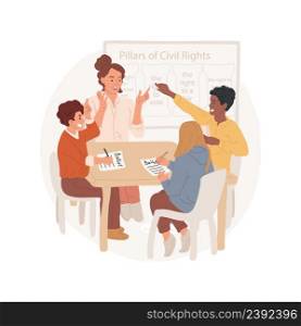 Learning about government isolated cartoon vector illustration Education, teaching high school curriculum, civil rights pillar, elections act, vote ballot, legal representative vector cartoon.. Learning about government isolated cartoon vector illustration