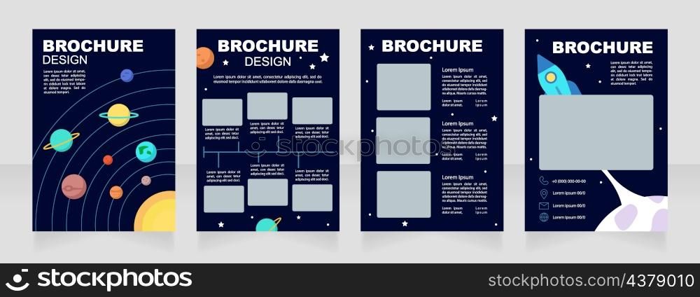 Learning about stars and planets blank brochure design. Template set with copy space for text. Premade corporate reports collection. Editable 4 paper pages. Arial Black, Regular fonts used. Learning about stars and planets blank brochure design