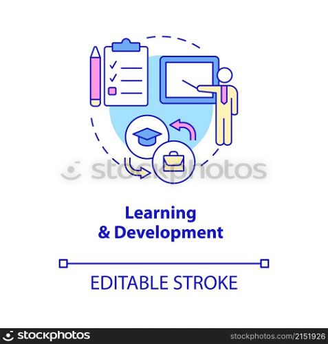 Learning and development concept icon. Adaptation process. HR management abstract idea thin line illustration. Isolated outline drawing. Editable stroke. Roboto-Medium, Myriad Pro-Bold fonts used. Learning and development concept icon