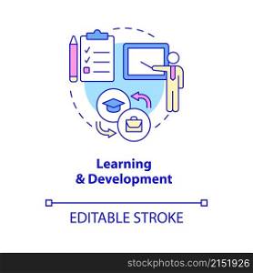 Learning and development concept icon. Adaptation process. HR management abstract idea thin line illustration. Isolated outline drawing. Editable stroke. Roboto-Medium, Myriad Pro-Bold fonts used. Learning and development concept icon