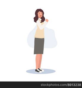 Learning and Education concept. Korean student character. Full length of female student in school uniforms doing victory pose gesture.