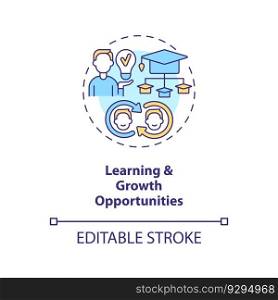 Learning and growth opportunities concept icon. Professional development. Knowledge share. Collaboration community abstract idea thin line illustration. Isolated outline drawing. Editable stroke. Learning and growth opportunities concept icon