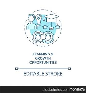 Learning and growth opportunities turquoise concept icon. Professional development. Collaboration community abstract idea thin line illustration. Isolated outline drawing. Editable stroke. Learning and growth opportunities turquoise concept icon