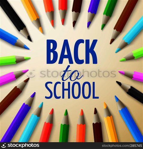 Learning and school education vector concept. Back to school background with 3d colored pencils. Colored pencil for drawing and concept banner back to school illustration. Learning and school education vector concept. Back to school background with 3d colored pencils
