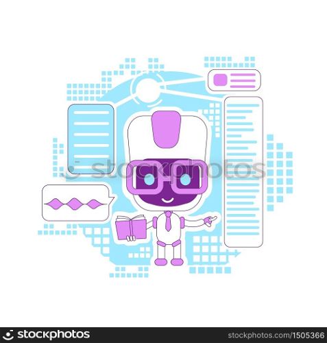 Learning assistant, informational bot thin line concept vector illustration. Online support robot giving tips 2D cartoon character for web design. E learning technology creative idea