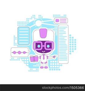 Learning assistant, informational bot thin line concept vector illustration. Online support robot giving tips 2D cartoon character for web design. E learning technology creative idea