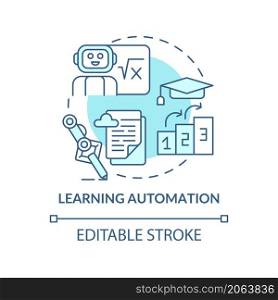 Learning automation blue concept icon. Education technology and innovation abstract idea thin line illustration. Isolated outline drawing. Editable stroke. Roboto-Medium, Myriad Pro-Bold fonts used. Learning automation blue concept icon