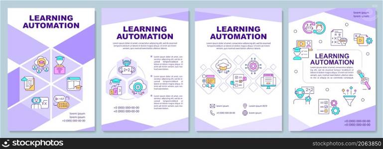 Learning automation brochure template. Education. Booklet print design with linear icons. Vector layouts for presentation, annual reports, ads. Arial Black, Myriad Pro Regular fonts used. Learning automation brochure template