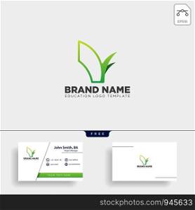 learning book plant leaf tree line logo template vector illustration icon element isolated with business card - vector. learning book plant leaf tree line logo template vector illustration