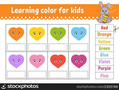 Learning color for kids. Education developing worksheet. Activity page with color pictures. Riddle for children. Isolated vector illustration. Funny character. Easter theme.