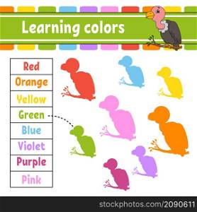 Learning colors. Education developing worksheet. Activity page with pictures. Game for children. Isolated vector illustration. Funny character. cartoon style.