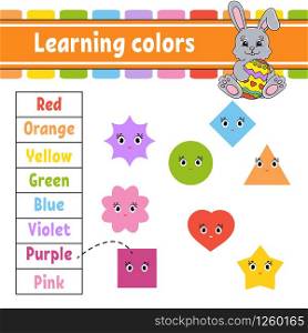 Learning colors. Education developing worksheet. Easter rabbit. Activity page with pictures. Game for children. Isolated vector illustration. Funny character. Cartoon style.