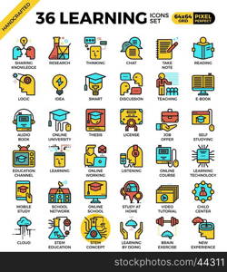 Learning, education concept, outline icons concept in modern style for web or print illustration