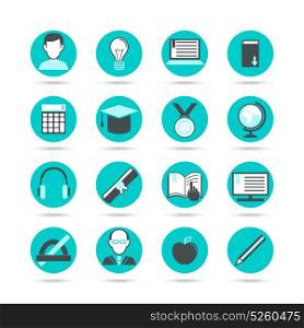 Learning Flat Icon Set. Blue learning flat icon set with tools and equipment for student and teacher vector illustration