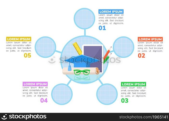 Learning for adults infographic chart design template. College course. Abstract vector infochart with blank copy spaces. Instructional graphics with 5 step sequence. Visual data presentation. Learning for adults infographic chart design template